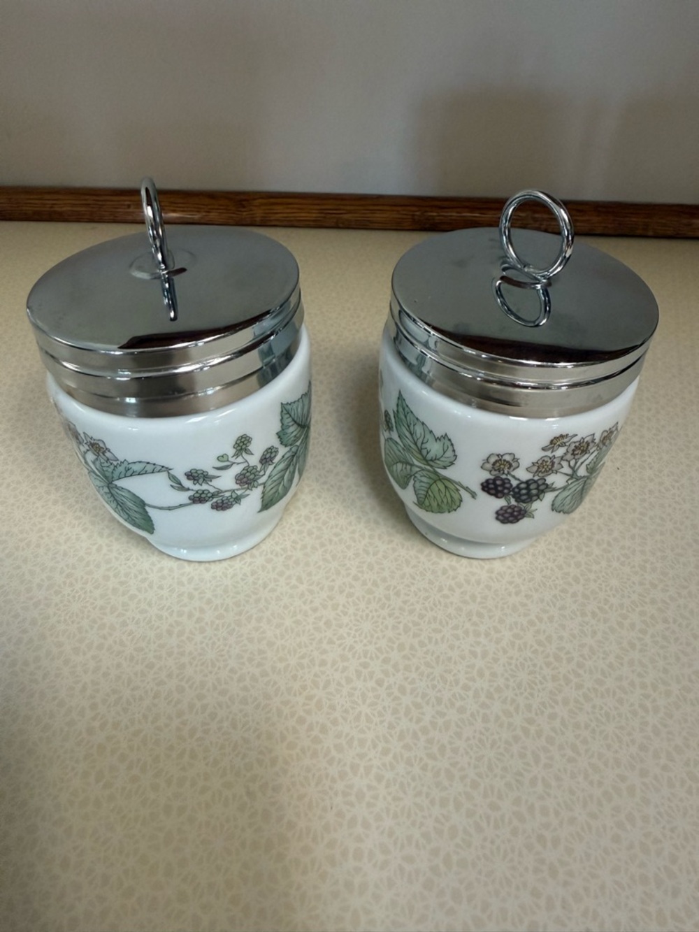 Rare Set of Royal Worcester Egg Coddlers Lavinia Blackberry Pattern Bone China